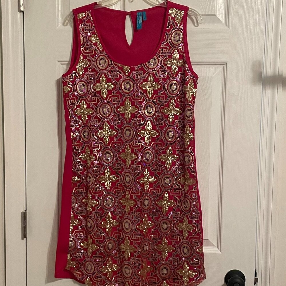 Red and gold sequin dress by Buttons